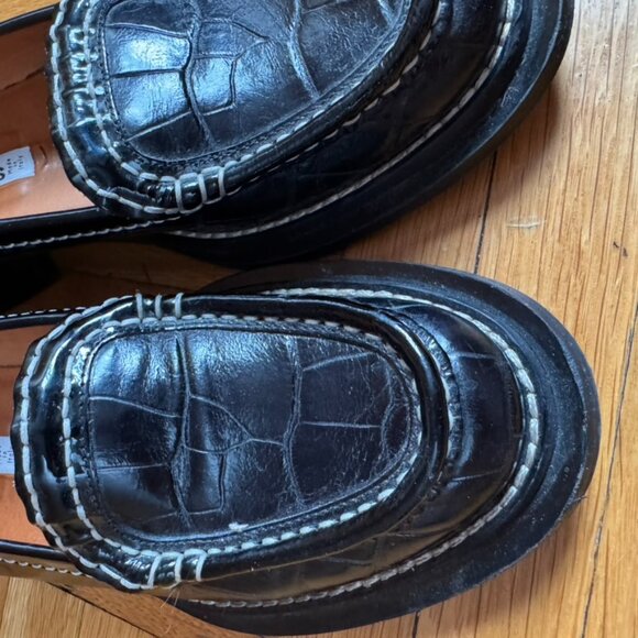 Acne Studios Leather Croc Embossed White Stitched Loafers (size 38) - Picture 7 of 14